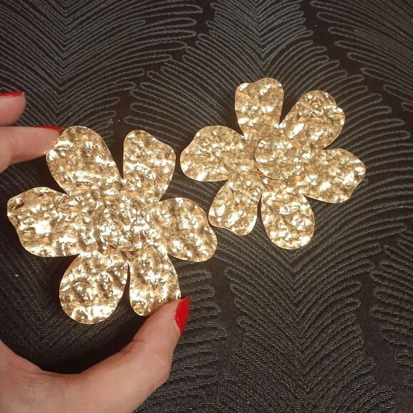 Zara Nwot Goldtone Floral Maxi Statement Earrings - Picture 9 of 12